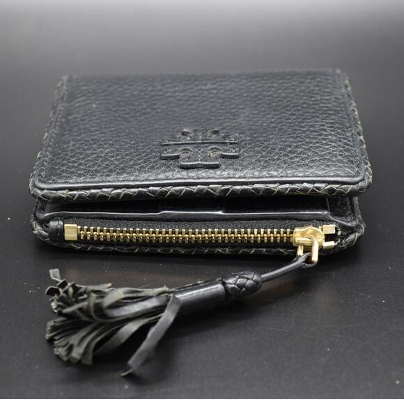 Tory Burch Handbags - Tory Burch Black Bifold Women's Wallet Tassel Pebbled Leather